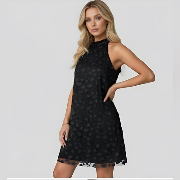 Floral Appliques Print Halter Neck Dress Black - Picture 5 of 10